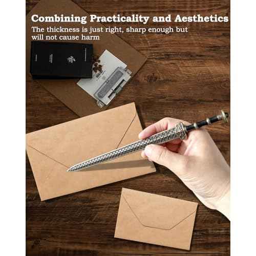 Ancient Sword Letter Opener with Sheath and Display Stand, Decorative Letter Opener Sword, Mail Open Tool Envelope Slitter