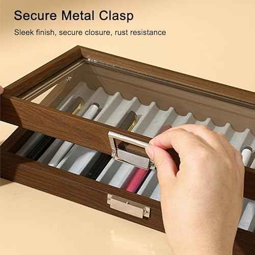 12-Slot Fountain Pen Display Box, Black Walnut Wood Pen Organizer with Clear Glass Window, Luxury Pen Storage Case for Fountain Pen Collection Pencil Holders