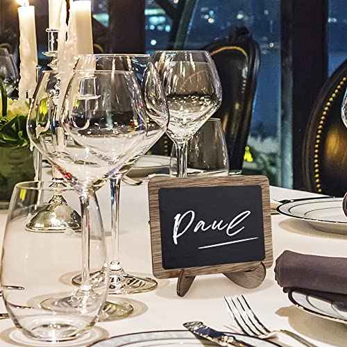 Temlum 15 Pcs Mini Chalkboard Sign with 6 Color Chalk Markers, 2.9¡È x 3.9¡È Wooden Blackboard Reusable Small Chalkboards for Food, Buffet, Message Board, Table Number (Rustic Brown)