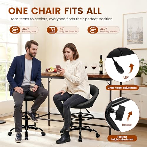 Stella Mia Ergonomic Drafting Chair for Standing Desk, Black, 1 Pack