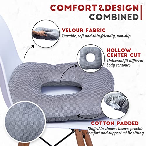 Vinban Donut Pillow for Tailbone Pain Grey – Hemorrhoid Seat Cushion with Non-Slip Velour Cover