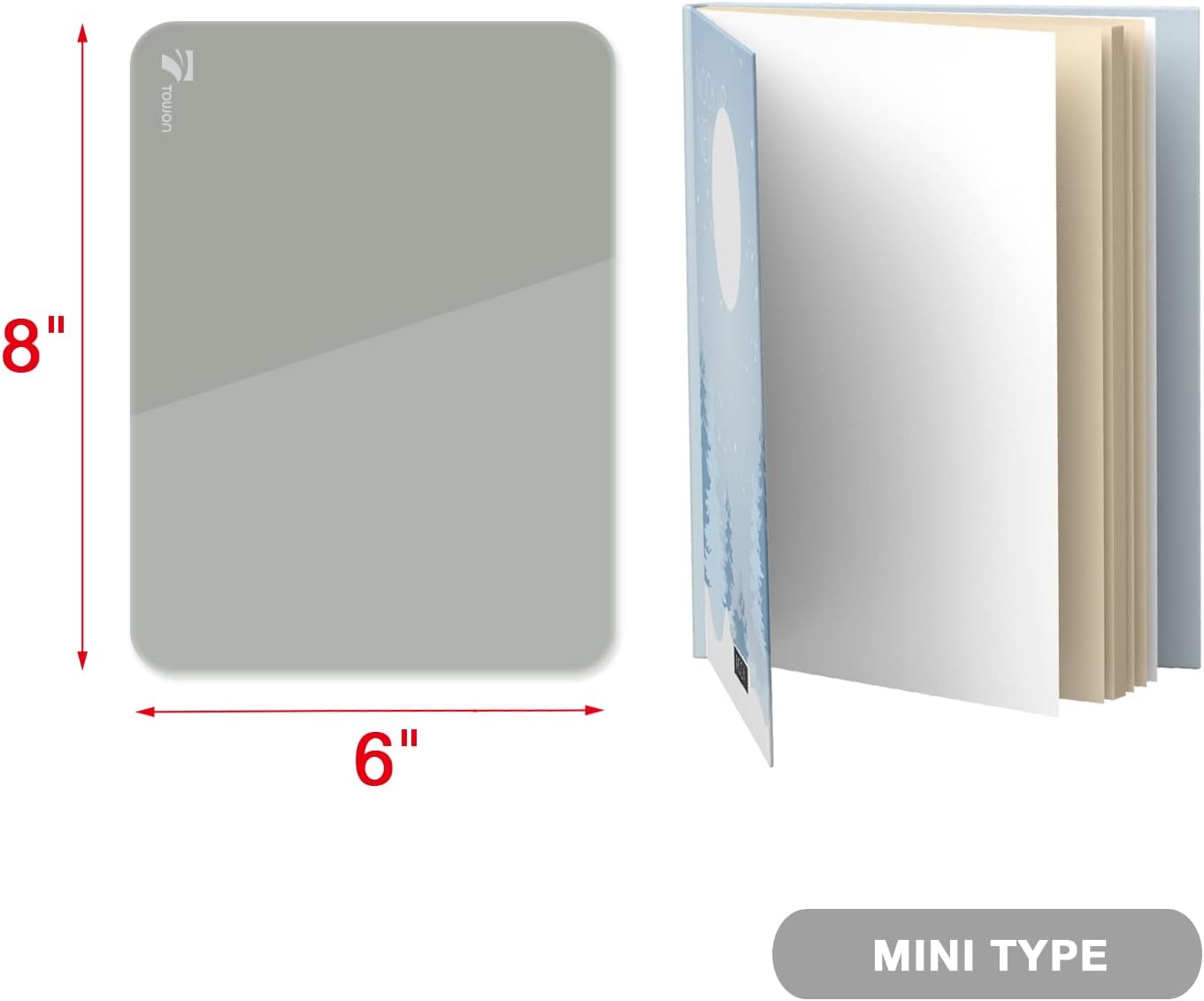 TOWON Mini Glass Dry Erase Board - Portable Desk Whiteboard with Easel Stand | 8 x 6 Inches, Gray