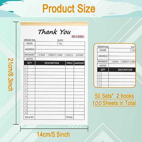 Receipt Book with Cardboard 2-Part Carbonless, Order Forms for Small Business