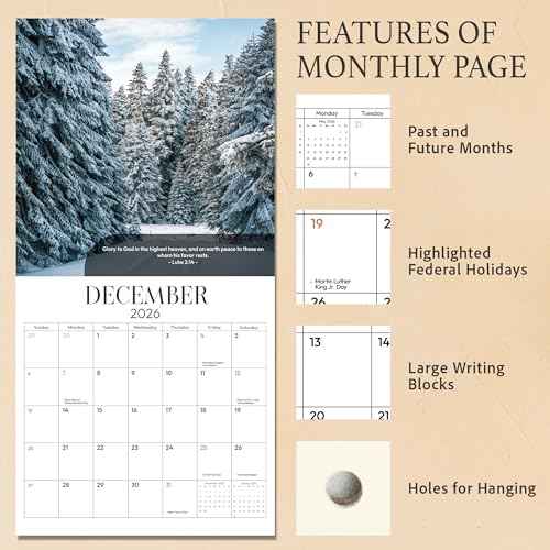 2026 Wall Calendar Christian, Bible Verse Calendar 2026, 12 Monthly Religious Spiritual Scripture Gifts For Men, Women, NIV Biblical Quotes Catholic Present, Jesus Faith Home Office Decor 12X12"