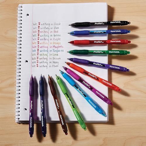 Paper Mate Profile Retractable Ballpoint Pens 1.4mm, Assorted Colors, 12 Pack