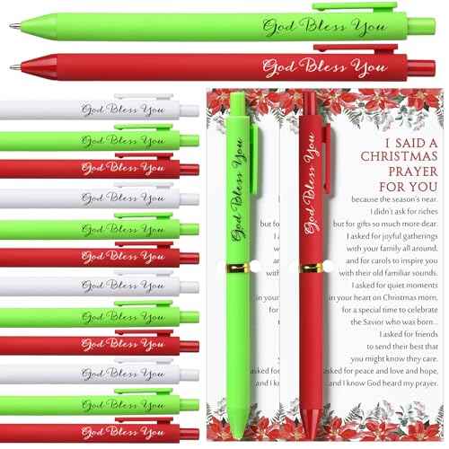 50 Sets Christmas Christian Gifts Bulk Bible Verse Christmas Ballpoint Pens Christian Pens Xmas God Bless You Pens Poinsettia Christmas Card with Ties for Church Office Coworker Staff Employee Gifts