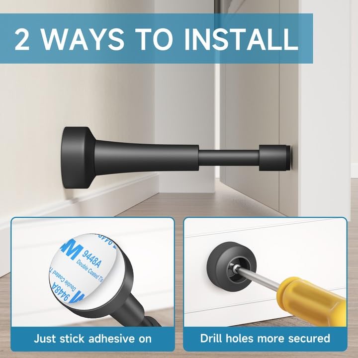 2PCS Black Door Stopper with Spring, Wall Protector, 4.33in - Briekie? Brieieziy (Variation: 2 / Black)