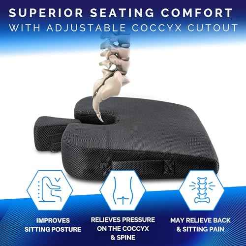 Healthfix¢ç Wedge Seat Cushion - Orthopedic Memory Foam Seat Wedge for Office Chairs, Posture Support, Pressure Relief for Back/HIPS/Tailbone - Medium (130-200 lbs)