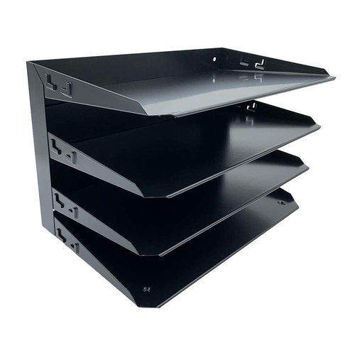 Huron Desktop Horizontal 4-Slot Legal File Binder Organizer Storage Letter Tray, Black Commercial Grade Steel
