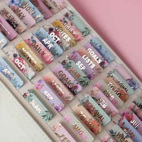 UPAFEXXI-Laminated Planner Monthly Tabs(72 Stickers in Total,24 Month,24 Subject,24 Blank) Calendar Monthly Label Stickers for Planners, Subject Label Adhesive Tabs for Folders, Pages(Floral)