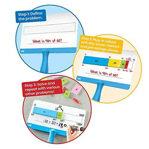 hand2mind Magnetic Percent Bar Answer Boards, Fraction Bars, Magnetic Math Manipulatives for 4th Grade, Dry Erase Paddles, Teacher Supplies for Math Classroom, Homeschooling Supplies (Set of 4)