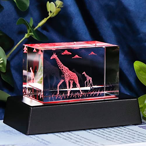 Qianwei Giraffe Crystal Figurine with LED Light Base - Giraffe Lover Gift