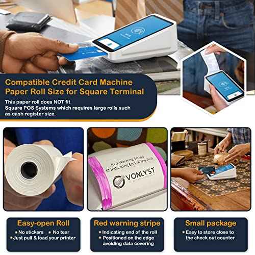 Receipt Paper Roll for Square Terminal Credit Card Machine (30 rolls)