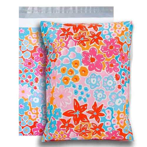 POLYSELLS 100pcs 10x13 Inches Poly Mailers Waterproof & Tear Resistant Mailing Envelopes, Cute Small Business Bags for Clothes, Gifts - Flowers