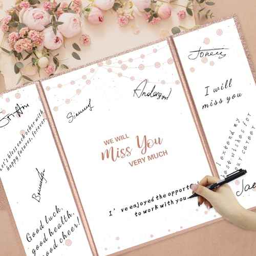 Holkcog Farewell Guest Book Alternative, Farewell Gifts for Coworkers Friends, Rose Gold We Will Miss You Signature Board, Happy Retirement Party Decorations, Going Away£¬Farewell Card for Women Men