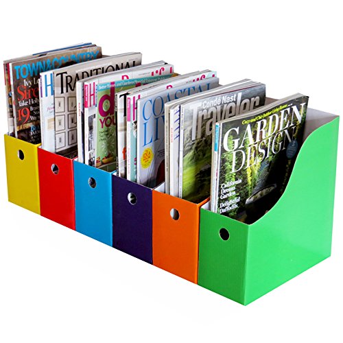 Set of 6 Multicolor Magazine File Holders - Office Desk Organizer, 4-inch Wide, Reinforced Front Panel