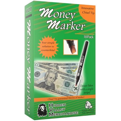 HVM Counterfeit Money Detector Pen (18 Counterfeit Pens) - Money Marker Bill Detector Pen with Upgraded Chisel Tip - Detect Fake Bills, Universal False Currency Checker Pack