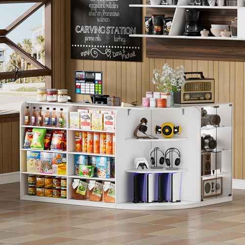 PAKASEPT Reception Desk with Counter for Retail & Checkout,Modern Front Reception Counter with Drawers & Open Shelves,L-Shaped Retail Counter with Storage for Countertop,Beauty Salon,Shop,Bar,White