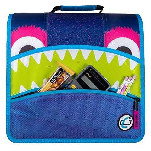 Case-it Mighty Zip Tab School Zipper Binder | 3-Inch O-Rings, 600-Sheet Capacity, 5-Subject Expanding File Folder, Multiple Pockets & Storage Organizer, Shoulder Strap | D-146 Monster Design Purpal