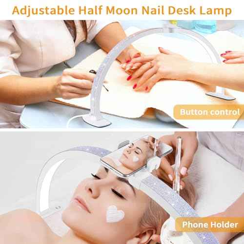 Half Moon Light for Nail Desk,29In Half Moon Lamp with Phone Holder,3000-6000K Nail Lamp Perfect LED Machine Light for Table (AB Diamond)