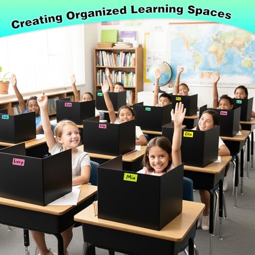 2 Pack Black Desk Dividers for Students, Waterproof Plastic Privacy Folders
