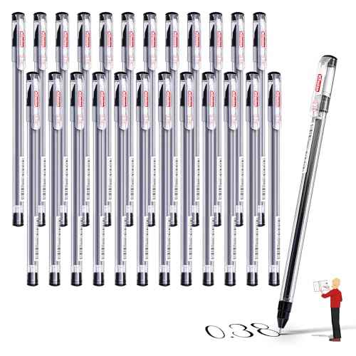 XFasten Extra Fine Point Pens 0.38mm 24-Pack Japanese-Style Fine Tip Gel Ink Ballpoint Pen Black, Smooth Ink Flow, Smudge-Free, Quick-Drying, No Smear for Journaling, Note-Taking, Office, and School
