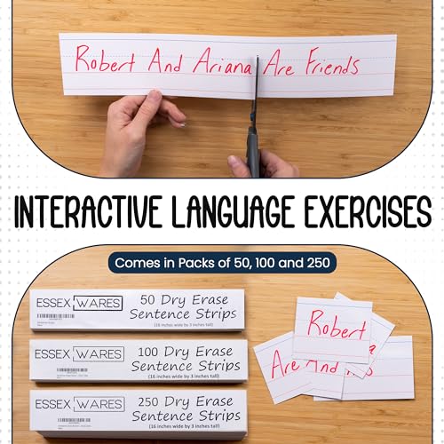 100 Pack Dry Erase Sentence Strips - 16x3 Inches, Laminated, White, Essex Wares