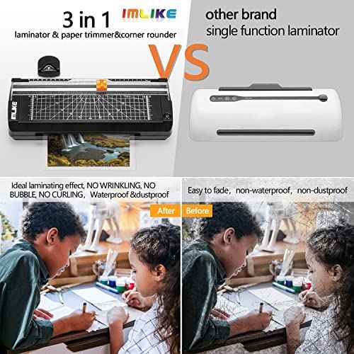 IMLIKE A4 Thermal Laminator with Laminating Pouches - 9" Photo Laminating Machine, Built-in Paper Trimmer, 6-in-1 Black Laminator for Home, School, and Office Use
