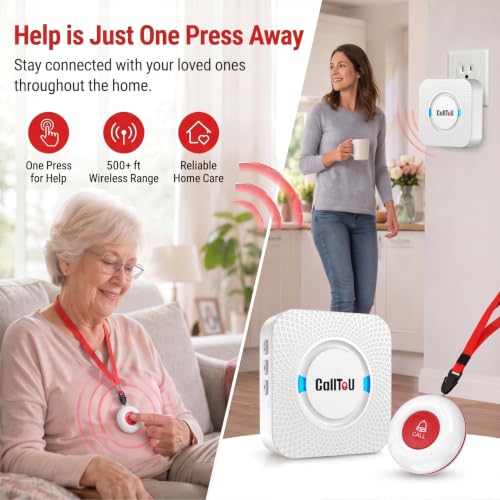 CallToU Caregiver Pager System with 1 Receiver & Call Button Wireless Nurse Alert