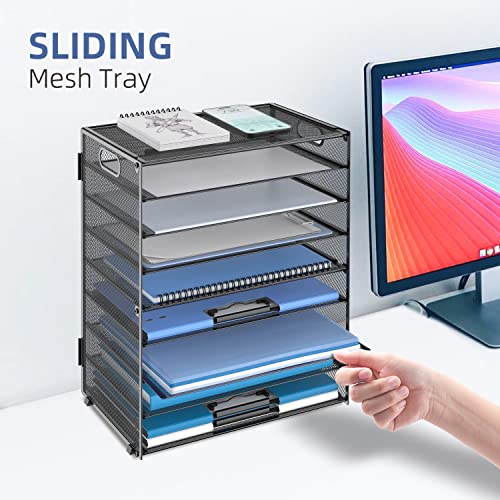 DALTACK Black 9-Tier Metal Mesh Desk Organizer with Handles, Office File Tray