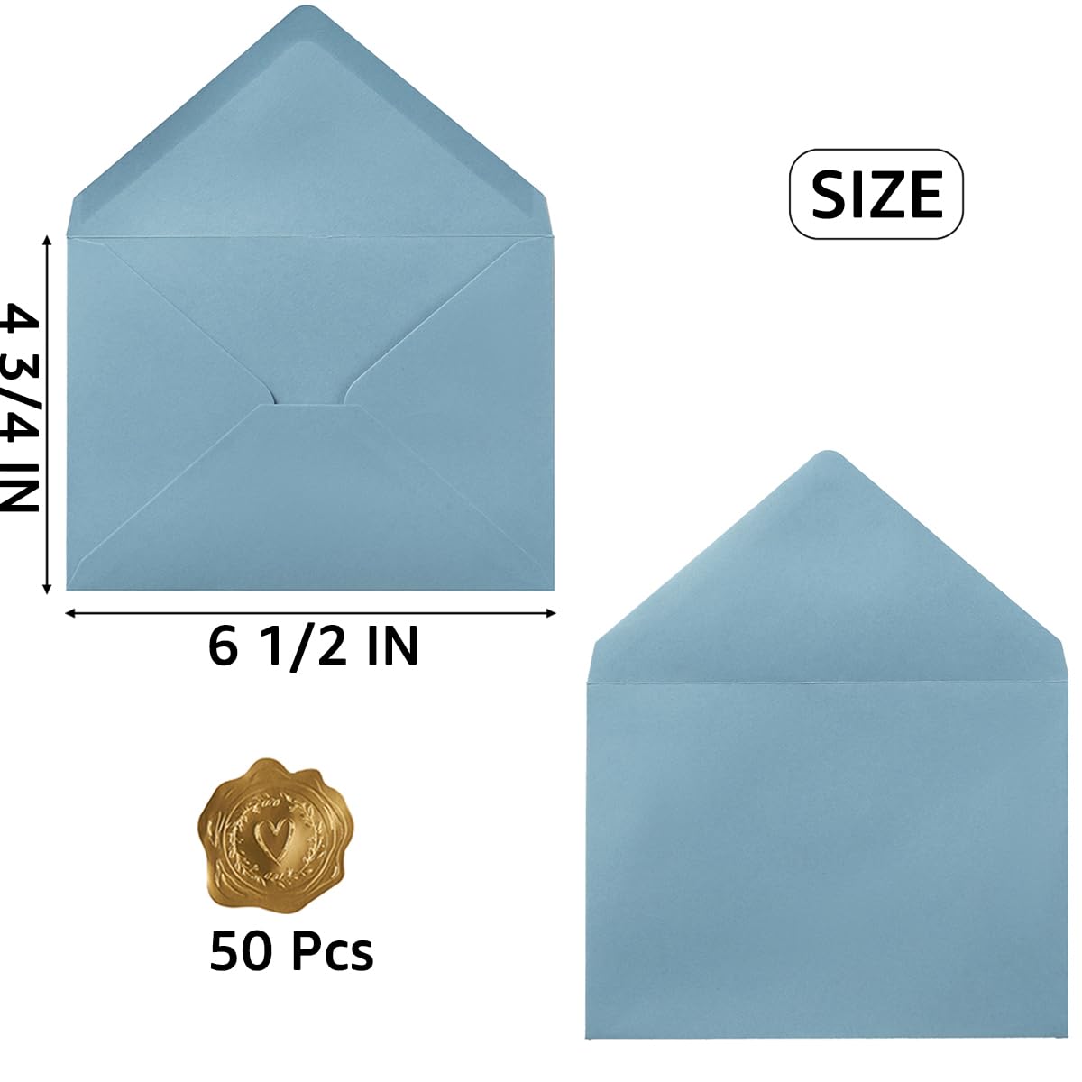 50 Pack A6 Envelopes with Stickers Dusty-Blue, 6 1/2 x 4 3/4 Inches