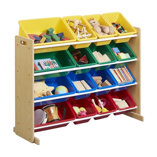 ECR4Kids 4-Tier Organizer with 16 Bins, Toy Storage, Natural/Primary