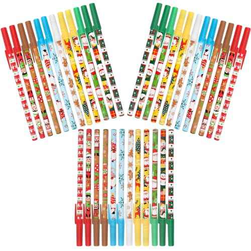 FINGOOO 36 Pieces Christmasb Ballpoint Pens,Christmas Pens for Kids Adults Bulk 12 Styles Black Ink Pens for Goodie Bag Stuffers Home School Office Party Gift