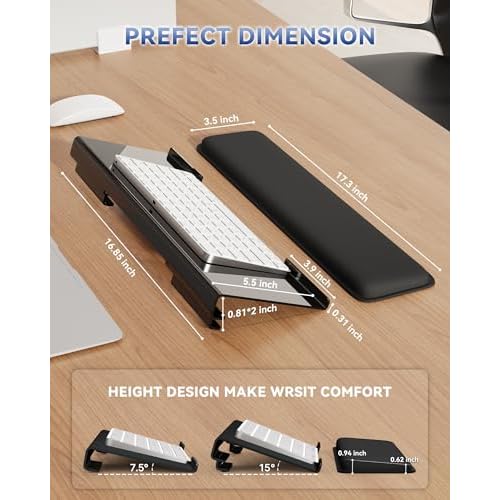 Computer Keyboard Stand for Desktop, 2-Level Height Adjustment Keyboard Wrist Rest, Non-Slip Key Board Riser Pad for Office, Gaming, and Home Desks