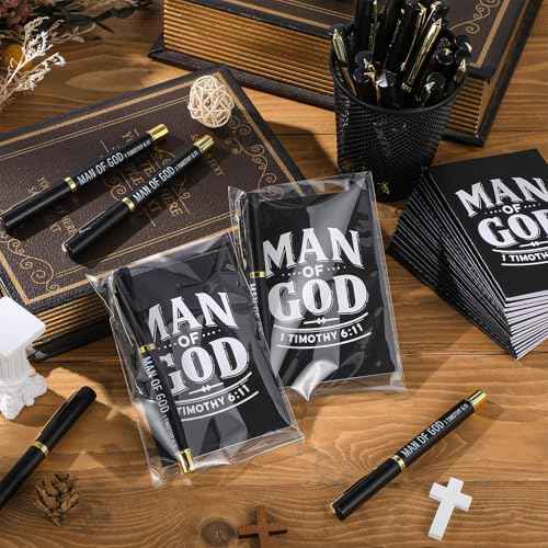 50 Set Christmas Christian Gifts for Men Bulk Man of God Christian Men Gifts 1 Timothy 6: 11 Man of God Notebook and Pen Set Bible Verse Prayer Journal Religious Notepad Pen for Church
