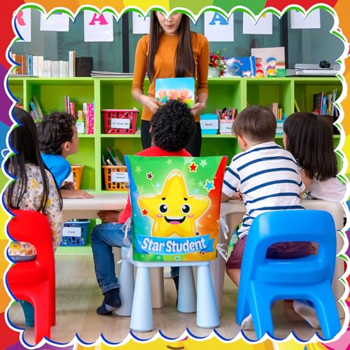 HunnmingRe 2 Pcs Star Student Chair Covers for Classroom Kids (18.9 x 15.75 in)