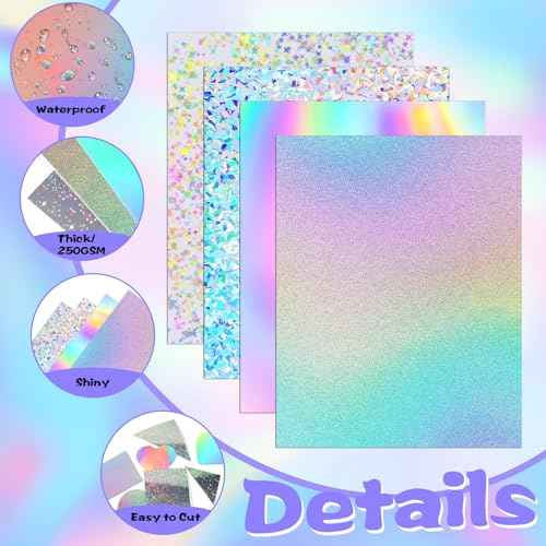 24 Sheets Holographic Cardstock 8.5 x 11, 250gsm/92lb Metallic Cardstock Glitter Shiny Iridescent Mirror Paper Thick Card Stock Paper for Crafts, Card Making, Party Decoration, Scrapbook Supplies