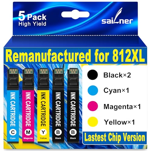 Remanufactured for 812XL Ink Cartridges Combo Pack with Lastest Chip Replacement for Epson 812 812XL T812XL Ink Cartridges Work with Epson Workforce Pro WF-7840 WF-7820 WF-7310 EC-C7000 Printers