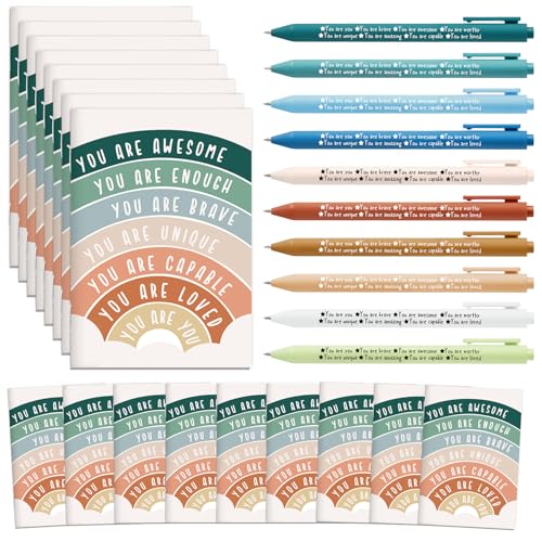 Janlaugh 200 Pcs Bulk Journal Inspirational Notebooks for Women Men Motivational Gifts Mental Health Notepad Motivational Pen Employee Psychology Pocket for Teacher Student Christmas (Rainbow)