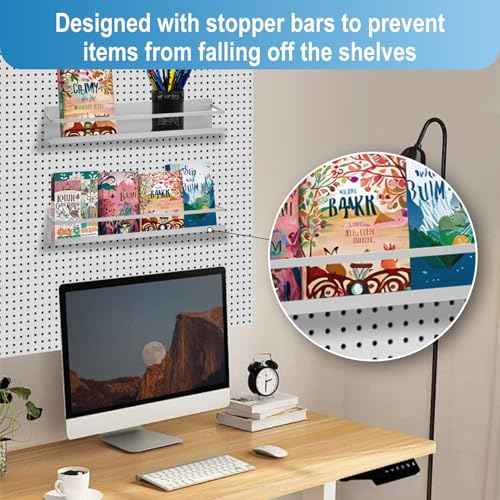 Metal Magnetic Book Shelf for Whiteboard, Metal Magnetic Bookshelf, Book Display Shelf for Teacher Kids Classroom Office (White)