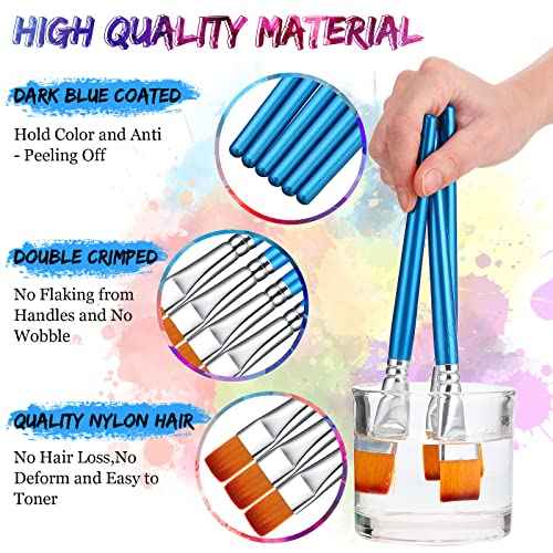 120 Pieces Flat Paint Brushes for Acrylic Painting Large Synthetic Brushes Bulk with Wooden Handle for Watercolor Oil Crafts Face Body Art for Kids Adults Artist, 1/0.75/0.5/0.25 Inch
