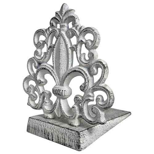 Lulu Decor, Cast Iron Fleur De Lis Door Stop, Door Stopper in Antique White Finish, Beautiful and Useful Product, Simply Insert Flat Base Underneath Your Door Space, Works Great