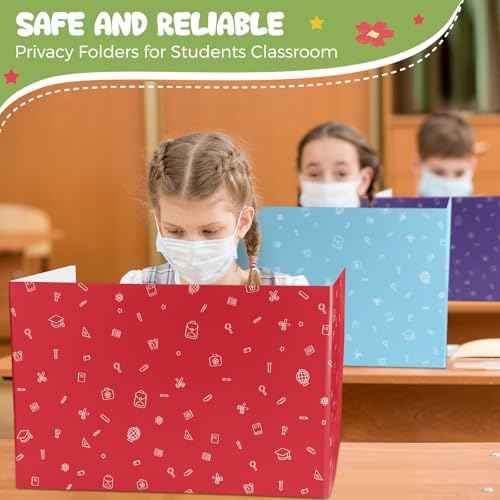 Sherr 50 Pcs Privacy Boards Bulk for Student Classroom Desk Divider Trifold Table Desk Privacy Panel Folders Screen Partition for Christmas School Teacher, 15.8x13.4x11.81 Inch(Stationery Style)