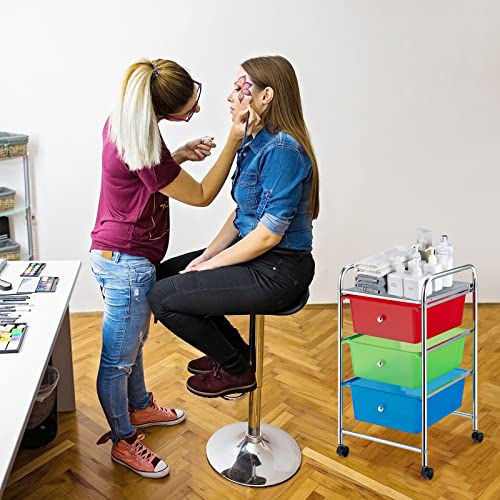 Julimoon 3 Drawer Rolling Storage Cart, Multipurpose Storage Organizer Cart with Wheels, Mobile Utility Cart for Garage Office Home Kitchen Tools (Rainbow)