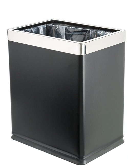 Brelso 'Invisi-Overlap' Open Top Metal Trash Can, Small Office Wastebasket, Modern Home Décor, Rectangle Shape (Black)