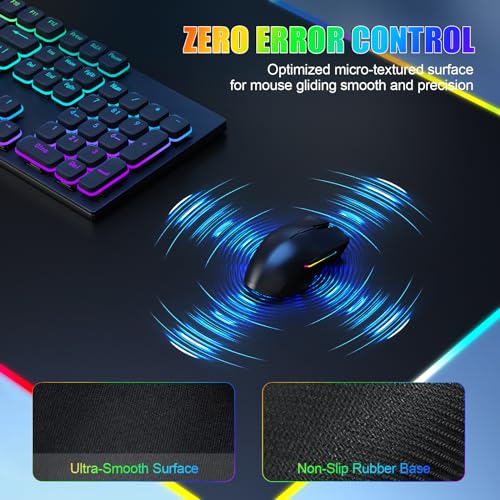 Wireless Charging RGB Mouse Pad with Foldable Phone Stand - 31.5x15.8 inch, No Adapter, Black