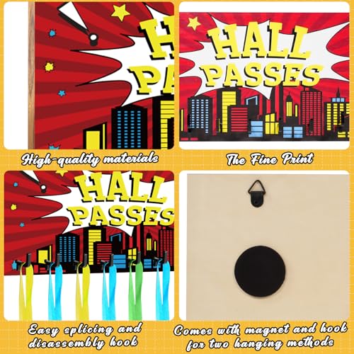 City Hero Wooden Hall Passes Set for Classroom Management with Lanyards - Multi-Colored Teacher Supplies
