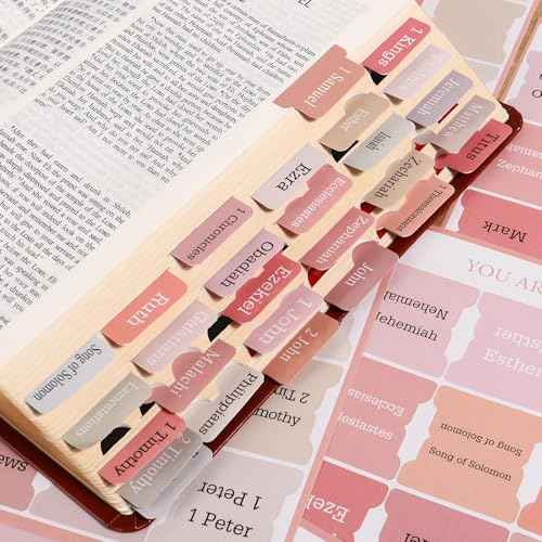 90Pcs Bible Tabs for Women, Pink Bible Bookmarks Index Tabs Cute Laminated Large Print Study Supplies Guide Kit, Small Baptism Christian Gifts for Men Boys Beginner Easy to Read