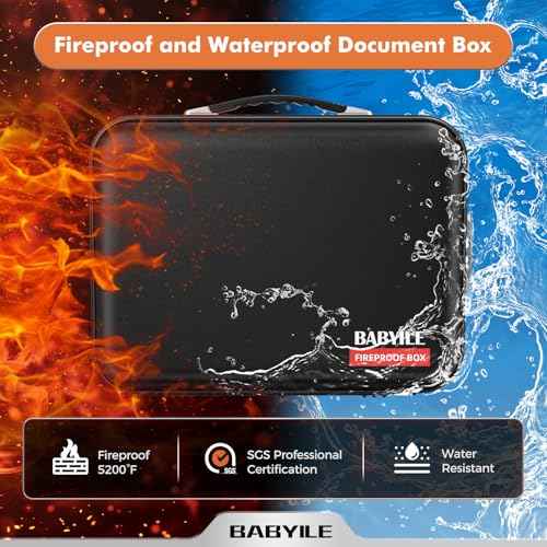 Fireproof Document Box, Hard-Shell Case Fireproof File Organizer with Lock, Fireproof Safe for Home Travel, Fireproof Water Resistant Safe Box for Important Documents, Certificates,Passports