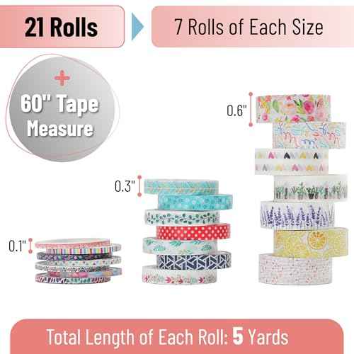 Mr. Pen- Washi Tape Set, 21 Rolls, Assorted Sizes, Floral Washi Tape for Journaling, Halloween Supplies
